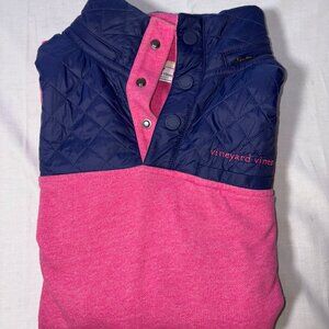 Vineyard Vines Performance Quilted Shep Qtr Snap Pullover w/ Packable Hood - S